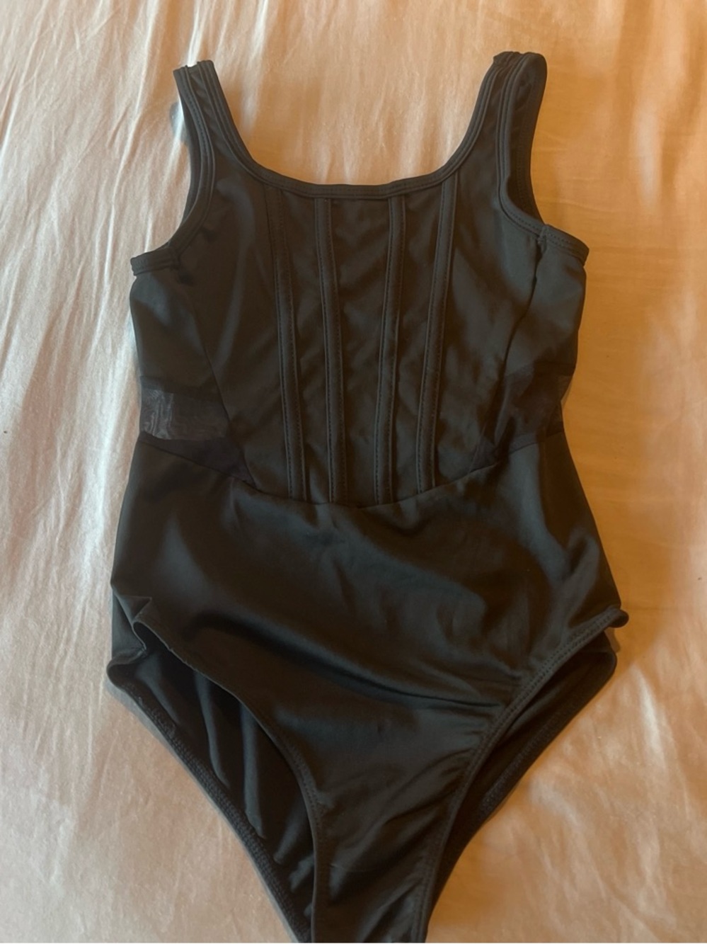 Black Ribbed Leotard with mesh detailing- girls 5/6